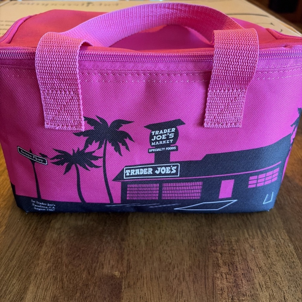 Trader Joe's Insulated Tote Lunch Box Bag Magenta Pink/Orange LIMITED EDITION